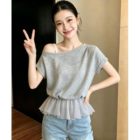 BY22810# 温柔风荷叶边假两件针织衫女设计感不规则下摆显瘦上衣  服裝批發女裝批發服飾貨源
