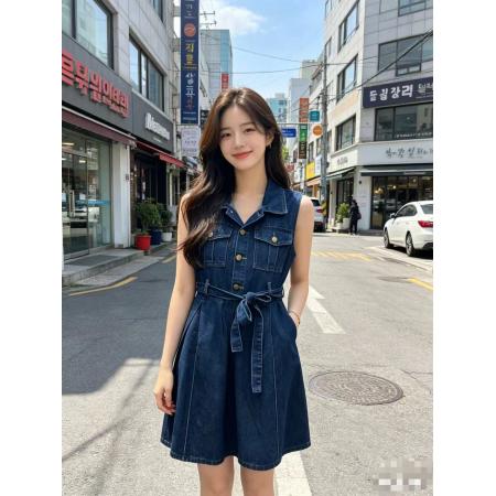 BY22827# 韩国夏系带束腰百搭无袖连衣裙  服裝批發女裝批發服飾貨源