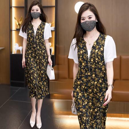 BY22839# 大码女装夏季新款减龄时尚洋气连衣裙宽松遮肚显瘦裙子  服裝批發女裝批發服飾貨源