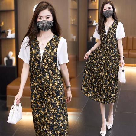 BY22839# 大码女装夏季新款减龄时尚洋气连衣裙宽松遮肚显瘦裙子  服裝批發女裝批發服飾貨源