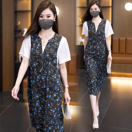 BY22842# 大码女装夏季新款减龄时尚洋气连衣裙宽松遮肚显瘦裙子  服裝批發女裝批發服飾貨源