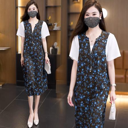 BY22842# 大码女装夏季新款减龄时尚洋气连衣裙宽松遮肚显瘦裙子  服裝批發女裝批發服飾貨源