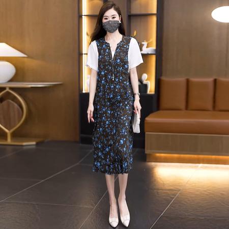 BY22842# 大码女装夏季新款减龄时尚洋气连衣裙宽松遮肚显瘦裙子  服裝批發女裝批發服飾貨源
