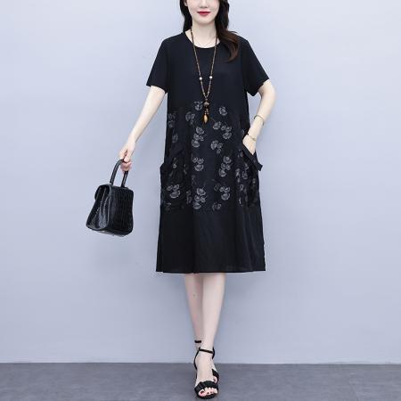 BY22845# 大码女装夏季新款减龄时尚洋气连衣裙宽松遮肚显瘦裙子  服裝批發女裝批發服飾貨源