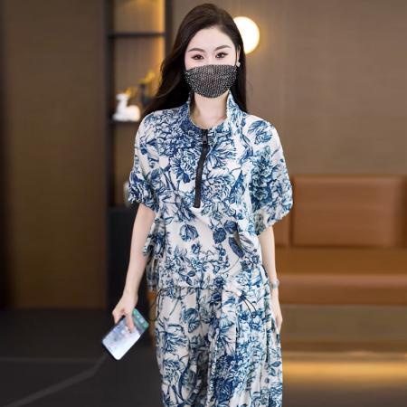 BY22856# 夏季新款洋气大码女装套装胖MM时尚宽松显瘦哈伦裤两件套  服裝批發女裝批發服飾貨源