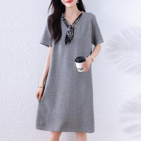 BY22857# 大码女装夏季新款减龄时尚洋气连衣裙宽松遮肚显瘦裙子  服裝批發女裝批發服飾貨源
