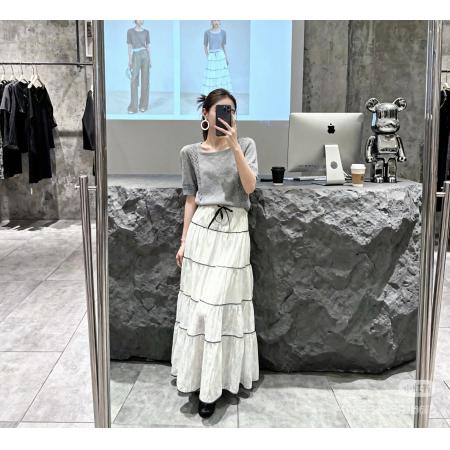 BY22906# 时尚镂空方领洋气短袖针织衫女显瘦气质小众上衣+白色蕾丝网纱裙  服裝批發女裝批發服飾貨源