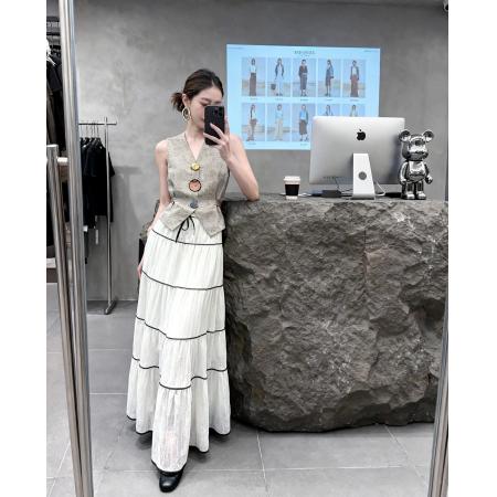 BY22910# 复古高级感西装V领无袖背心中长款半身裙两件套巨好看穿搭一整套  服裝批發女裝批發服飾貨源