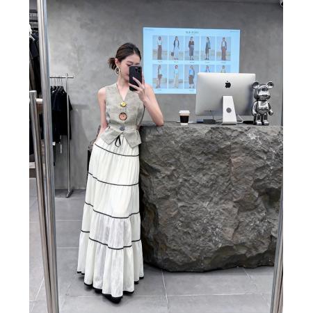 BY22910# 复古高级感西装V领无袖背心中长款半身裙两件套巨好看穿搭一整套  服裝批發女裝批發服飾貨源