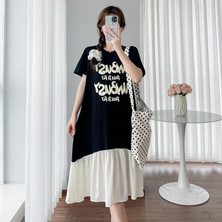 夏季胖MM新款宽松印花减龄字母短袖大码连衣裙 服裝批發女裝批發服飾貨源