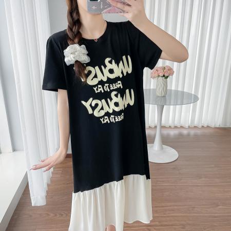夏季胖MM新款宽松印花减龄字母短袖大码连衣裙 服裝批發女裝批發服飾貨源