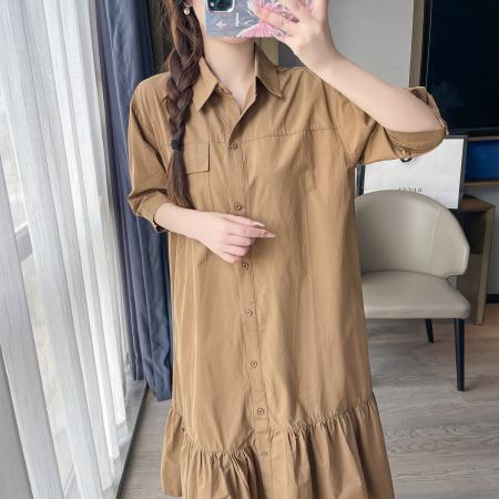 BY22968# 夏装新款胖MM韩版宽松遮肉大码气质衬衫连衣裙长裙 服裝批發女裝批發服飾貨源