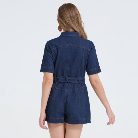时尚牛仔衬衫金属扣修身高腰连体裤立体多口袋裤 服裝批發女裝批發服飾貨源