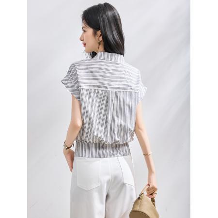 BY23008# 夏季新款条纹短袖衬衫女上衣夏小衫 服裝批發女裝批發服飾貨源