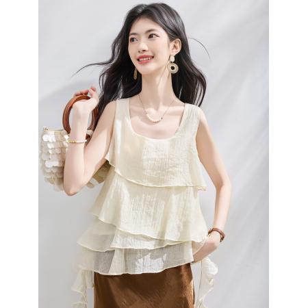 BY23009# 夏季不规则荷叶边无袖衬衫女上衣夏季小衫 服裝批發女裝批發服飾貨源
