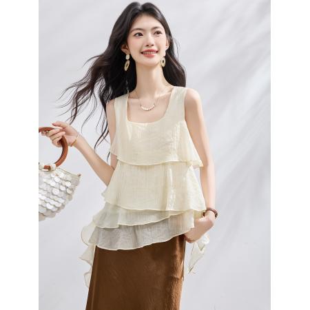 BY23009# 夏季不规则荷叶边无袖衬衫女上衣夏季小衫 服裝批發女裝批發服飾貨源