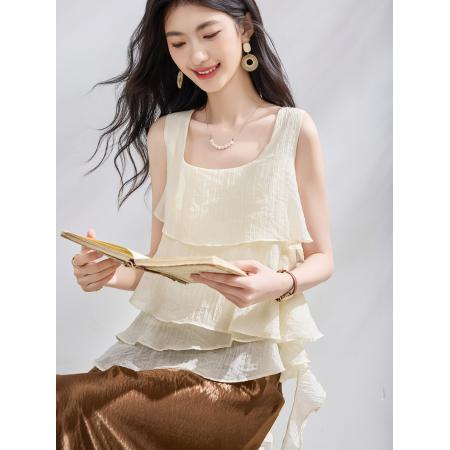 BY23009# 夏季不规则荷叶边无袖衬衫女上衣夏季小衫 服裝批發女裝批發服飾貨源