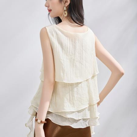 BY23009# 夏季不规则荷叶边无袖衬衫女上衣夏季小衫 服裝批發女裝批發服飾貨源