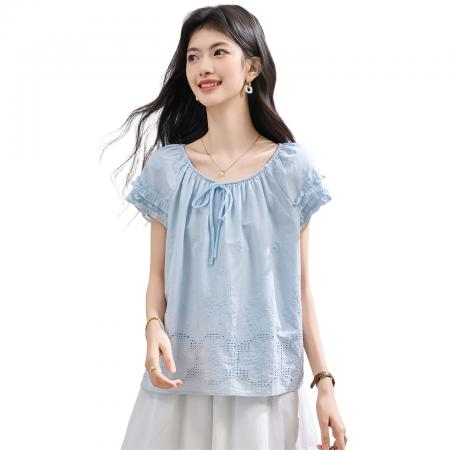 BY23010# 夏季新款韩版百搭宽松短袖衬衫女上衣夏 服裝批發女裝批發服飾貨源