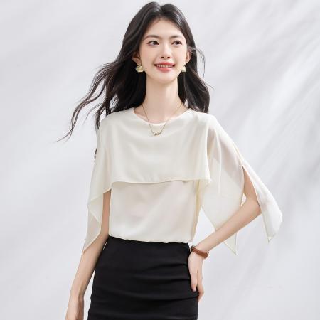 BY23018# 夏季新款韩版百搭拼接披肩衬衫女上衣小衫 服裝批發女裝批發服飾貨源