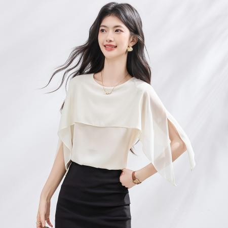 BY23018# 夏季新款韩版百搭拼接披肩衬衫女上衣小衫 服裝批發女裝批發服飾貨源