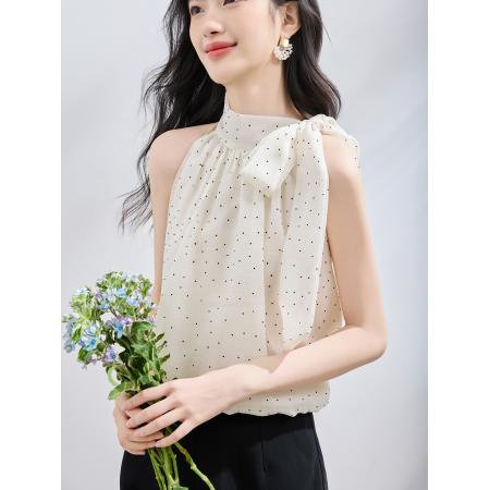 BY23020# 蝴蝶结系带挂脖无袖背心女夏季气质宽松显瘦衬衫上衣 服裝批發女裝批發服飾貨源