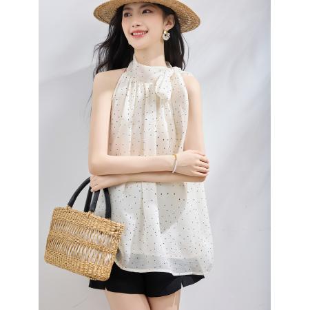 BY23020# 蝴蝶结系带挂脖无袖背心女夏季气质宽松显瘦衬衫上衣 服裝批發女裝批發服飾貨源