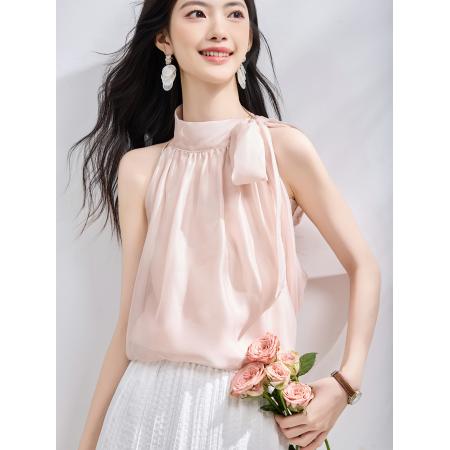 BY23020# 蝴蝶结系带挂脖无袖背心女夏季气质宽松显瘦衬衫上衣 服裝批發女裝批發服飾貨源