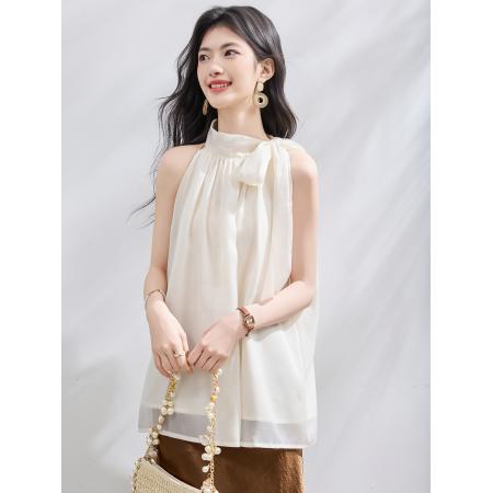 BY23020# 蝴蝶结系带挂脖无袖背心女夏季气质宽松显瘦衬衫上衣 服裝批發女裝批發服飾貨源
