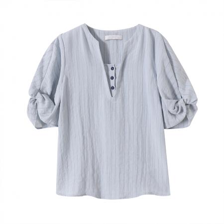 BY23023# 法式衬衫女夏季新款宽松慵懒风极简气质通勤蓝色上衣女 服裝批發女裝批發服飾貨源