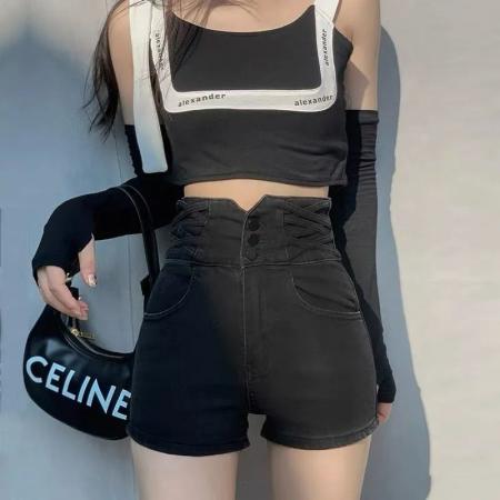 超高腰牛仔短裤女夏季新款网红a字百搭显瘦弹力三分热裤子ins 服裝批發女裝批發服飾貨源