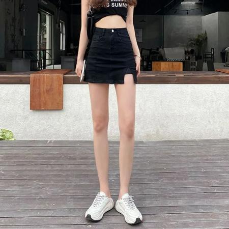 黑色ins潮流防走光弹力牛仔裙女a字包臀裙半身高腰开叉短裙女 服裝批發女裝批發服飾貨源