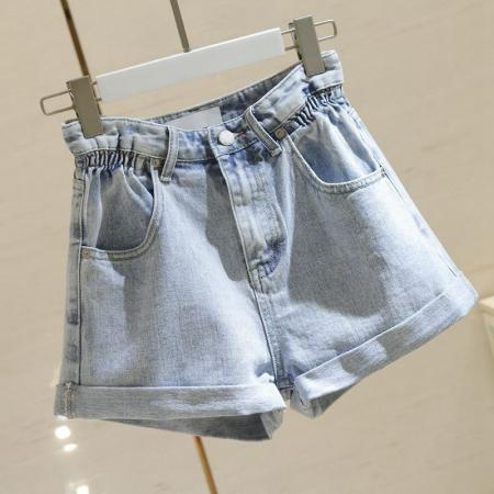 ins风设计感翻边牛仔短裤女夏季新款高腰直筒宽松显瘦a字阔腿热裤 服裝批發女裝批發服飾貨源