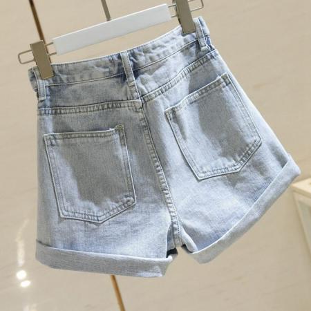 ins风设计感翻边牛仔短裤女夏季新款高腰直筒宽松显瘦a字阔腿热裤 服裝批發女裝批發服飾貨源