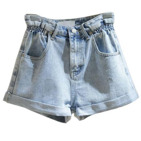 ins风设计感翻边牛仔短裤女夏季新款高腰直筒宽松显瘦a字阔腿热裤 服裝批發女裝批發服飾貨源