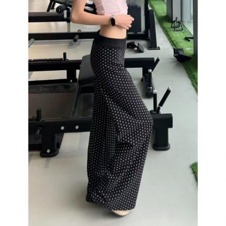 韩版波点休闲微喇裤女夏季新款高腰垂感宽松显瘦运动卫裤 服裝批發女裝批發服飾貨源