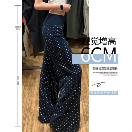 韩版波点休闲微喇裤女夏季新款高腰垂感宽松显瘦运动卫裤 服裝批發女裝批發服飾貨源