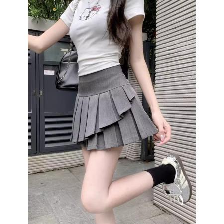 短裙女夏季新款设计感高腰显瘦A字半身裙西装百褶裙子 服裝批發女裝批發服飾貨源