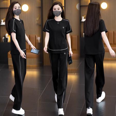 大码女装夏新款运动休闲圆领时尚宽松显瘦上衣长裤两件套 服裝批發女裝批發服飾貨源