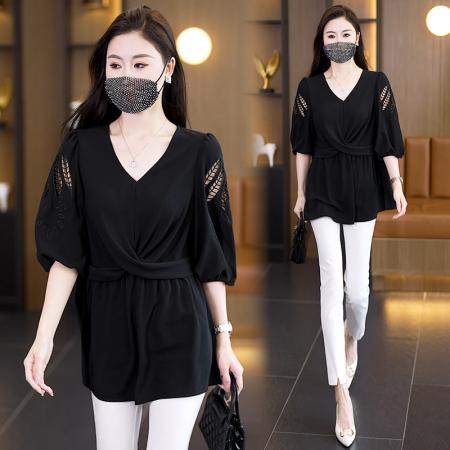 大码女装夏季新款短袖显瘦减龄镂空绣花单件洋气上衣 服裝批發女裝批發服飾貨源