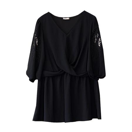 大码女装夏季新款短袖显瘦减龄镂空绣花单件洋气上衣 服裝批發女裝批發服飾貨源