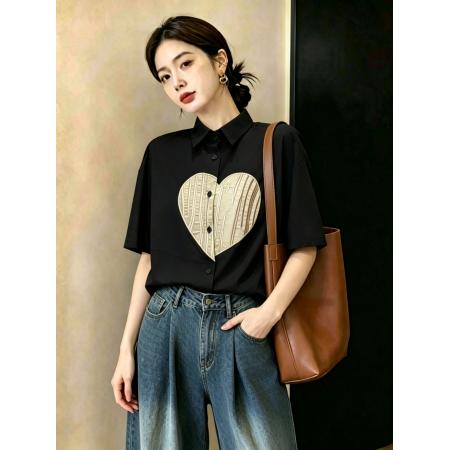 BY23083# 大码女装重工艺爱心绣花夏季时尚减龄衬衫上衣 服裝批發女裝批發服飾貨源