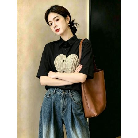 BY23083# 大码女装重工艺爱心绣花夏季时尚减龄衬衫上衣 服裝批發女裝批發服飾貨源