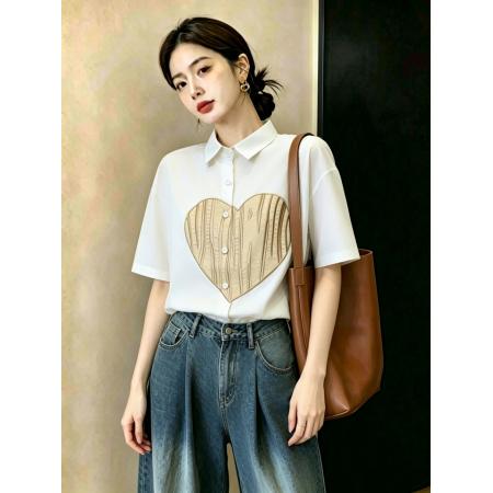 BY23083# 大码女装重工艺爱心绣花夏季时尚减龄衬衫上衣 服裝批發女裝批發服飾貨源
