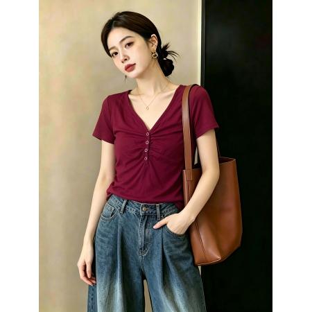 BY23085# 大码女装时尚修身显瘦V领夏季上衣 服裝批發女裝批發服飾貨源