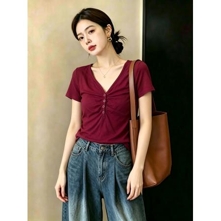 BY23085# 大码女装时尚修身显瘦V领夏季上衣 服裝批發女裝批發服飾貨源