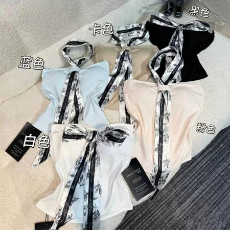 BY23117# 丝带挂脖吊带背心女外穿夏季泰式辣妹一字肩抹胸上衣 服裝批發女裝批發服飾貨源
