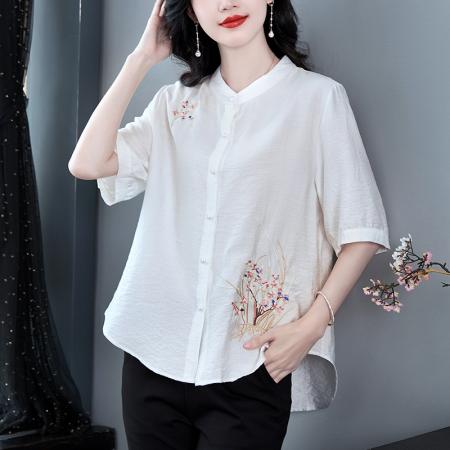 BY23126# 棉麻衬衫宽松遮肚上衣夏装新款国风衬衣小衫女 服裝批發女裝批發服飾貨源