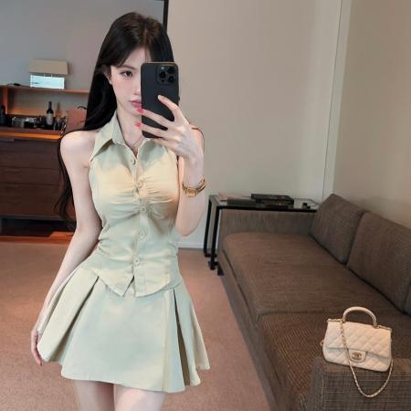 翻领单排扣上衣+蓬蓬短裙个性两件套装 服裝批發女裝批發服飾貨源