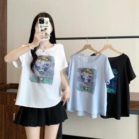 夏装新款胖mm大码女简约休闲印...